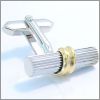 Bar cufflinks with striations and a gilded ring