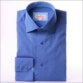 Chemise bleue à col et poignets à motifs bleu ciel