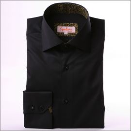Chemise noire à col intérieur à motifs noirs et kakis
