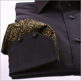 Chemise noire à col intérieur à motifs noirs et kakis