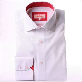 Chemise blanche à col et poignets à motifs fleuris rouges