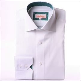 Chemise blanche à col et poignets à motifs bleus verts