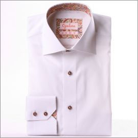 Chemise blanche à col et poignets à motifs beiges