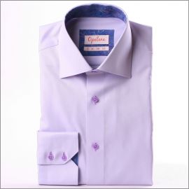 Chemise mauve à col et poignets à motifs bleus et mauves