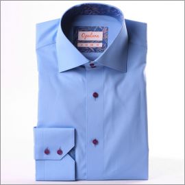 Chemise bleue à col et poignets à motifs bleus et mauves