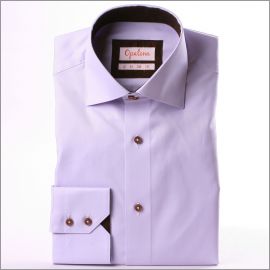 Chemise mauve à col et poignets à motifs fleuris marrons
