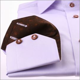 Chemise mauve à col et poignets à motifs fleuris marrons