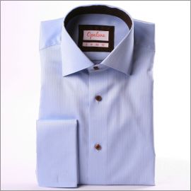 Chemise bleu à col et poignets mousquetaires à motifs fleuris marrons