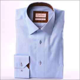 Chemise bleue à col et poignets à motifs fleuris marrons