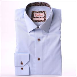 Chemise bleue à col et poignets à pois multicolores