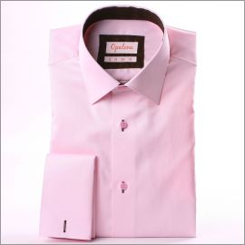 Chemise rose à poignets mousquetaires et col à motifs marrons