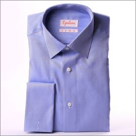 Chemise bleu moyen tissu chevron à poignets mousquetaires