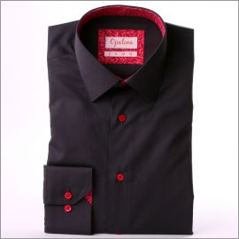 Chemise gris foncé à col et poignets à motifs rouges