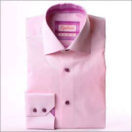 Chemise rose à col et poignets à carreaux mauves et roses