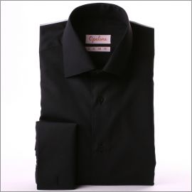 Chemise noire tissu popeline à poignets mousquetaires