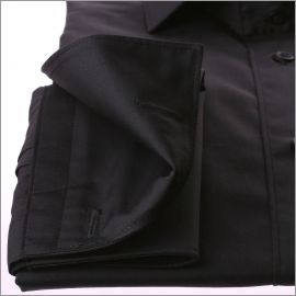 Chemise noire tissu popeline à poignets mousquetaires