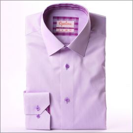 Chemise lilas à col et poignets à carreaux violets et bleus