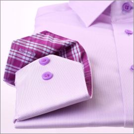 Chemise lilas à col et poignets à carreaux violets et bleus