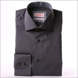 Chemise grise à rayures, col et poignets à motifs fleuris gris clair