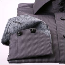 Chemise grise à rayures, col et poignets à motifs fleuris gris clair
