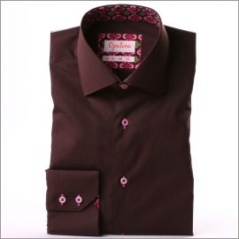 Chemise marron foncé à col et poignets à motifs muticolores
