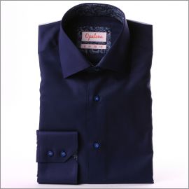 Chemise bleu marine à col et poignets à motifs bleus