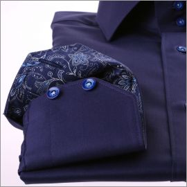 Chemise bleu marine à col et poignets à motifs bleus