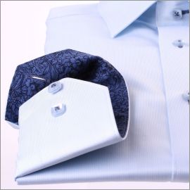 Chemise bleu clair à col et poignets à motifs fleuris bleu marine