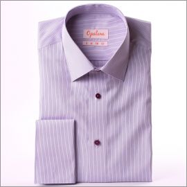 Chemise mauve à fines rayures violettes et poignets mousquetaires