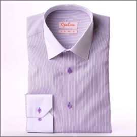 Lilac with purple stripes shirt, white collar and cuffs
