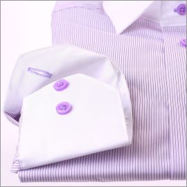 Lilac with purple stripes shirt, white collar and cuffs