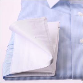 White and blue striped french cuff shirt with white collar and cuffs