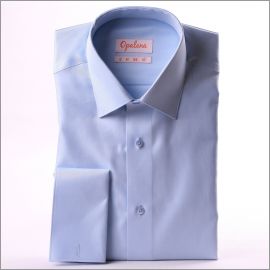 Light blue twill french cuff shirt with a classic collar