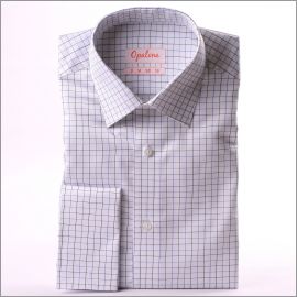 White and blue checkered french cuff shirt