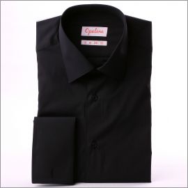 Black poplin slim fit overhemd Frans manchet