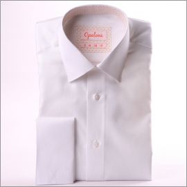 White french cuff shirt with small red patterns collar 