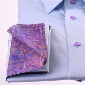 Light blue french cuff shirt with lilac Batik collar and cuffs