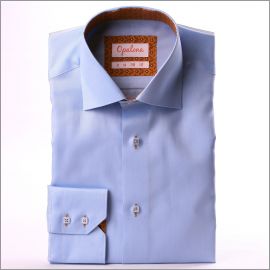 Chemise bleu clair à col et poignets à motifs fleuris marron clair