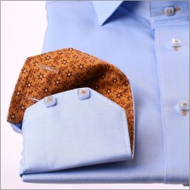 Chemise bleu clair à col et poignets à motifs fleuris marron clair