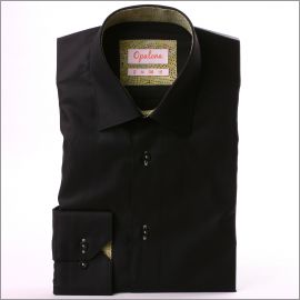 Chemises noire à col et poignets à motifs verts