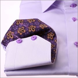 Chemise mauve à col et poignets à motifs fleuris violets