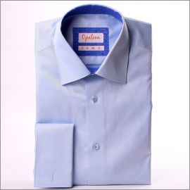 Chemise bleue à poignets mousquetaires à col à motifs fleuris bleus
