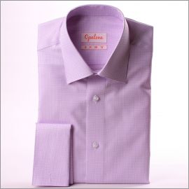 Chemise à petits carreaux mauves et blancs à poignets mousquetaires