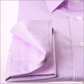 White and lilac checkered french cuff shirt 