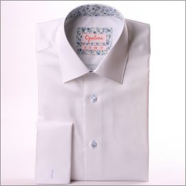 White french cuff shirt with blue floral collar