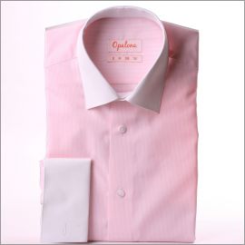 Rosa und weiße Streifen-Shirt mit weißem Kragen und Manschetten