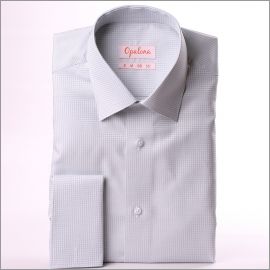 Chemise à carreaux Vichy gris et blancs et poignets mousquetaires