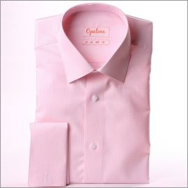 White and pink gingham french cuff shirt