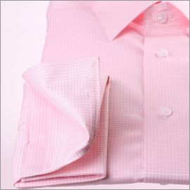 White and pink gingham french cuff shirt