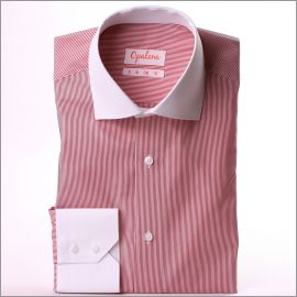 Thin red and white stripes shirt with white collar and cuffs